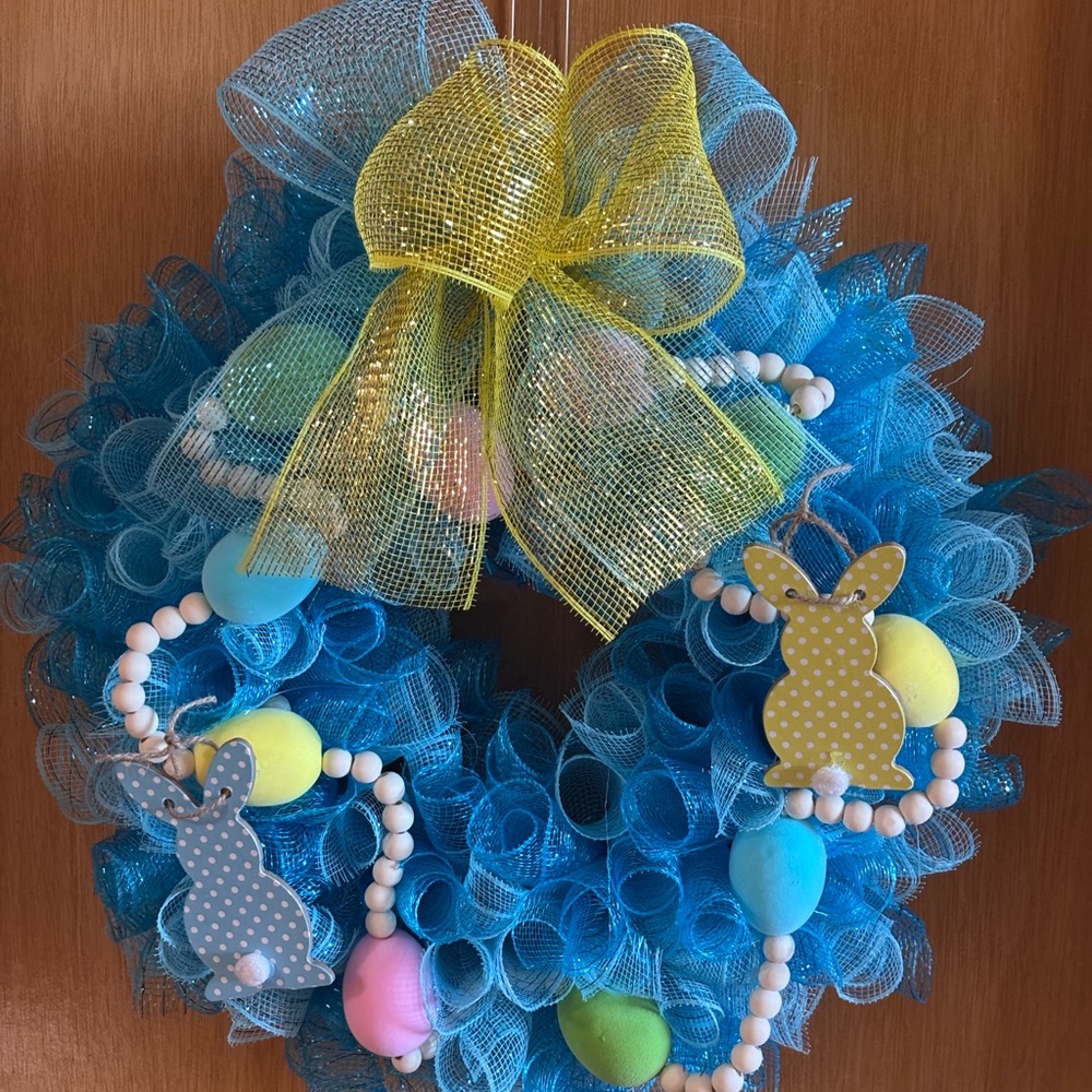 Easter Bunny Blue Mesh Wreath